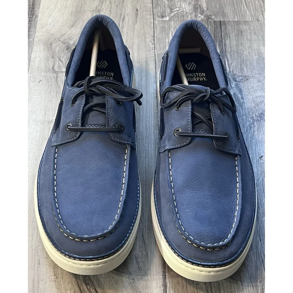 Johnston & Murphy McGuffey 2 Boat Shoe Size 13M Blue Leather Suede Tie NWOB